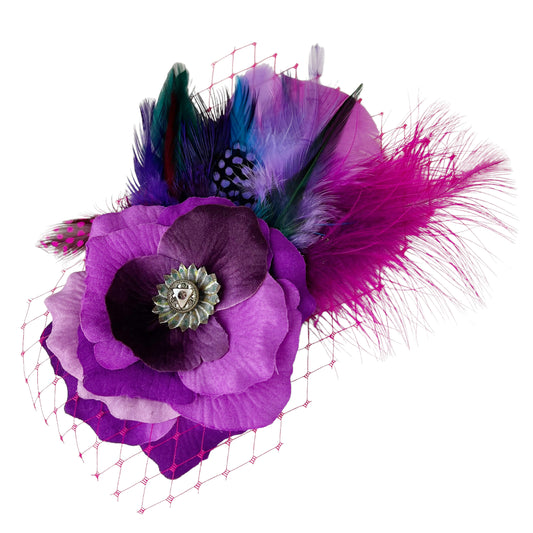 Rose Osterich Feather Fascinator Hair Clip Purple Mauve