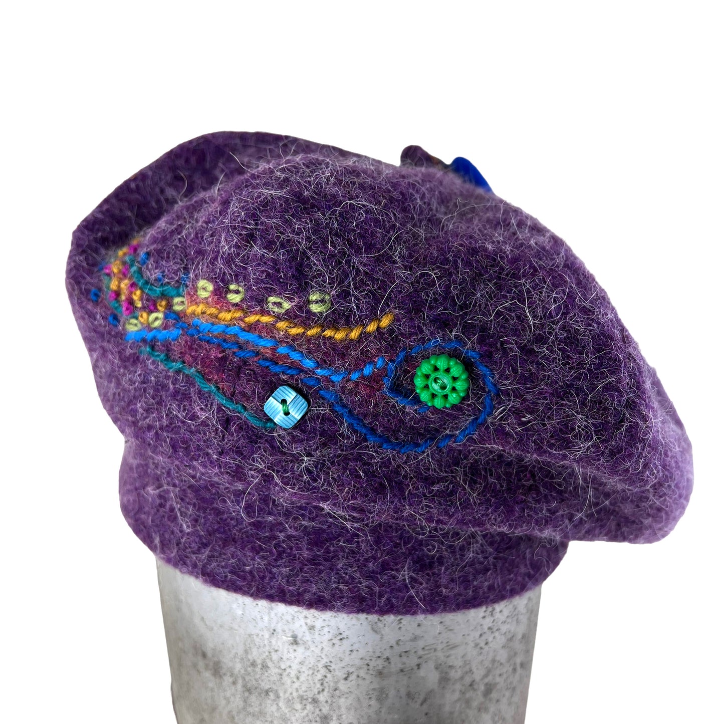 Purple Pumpkin Wool Knit Beret Embroidered with Buttons PPE1