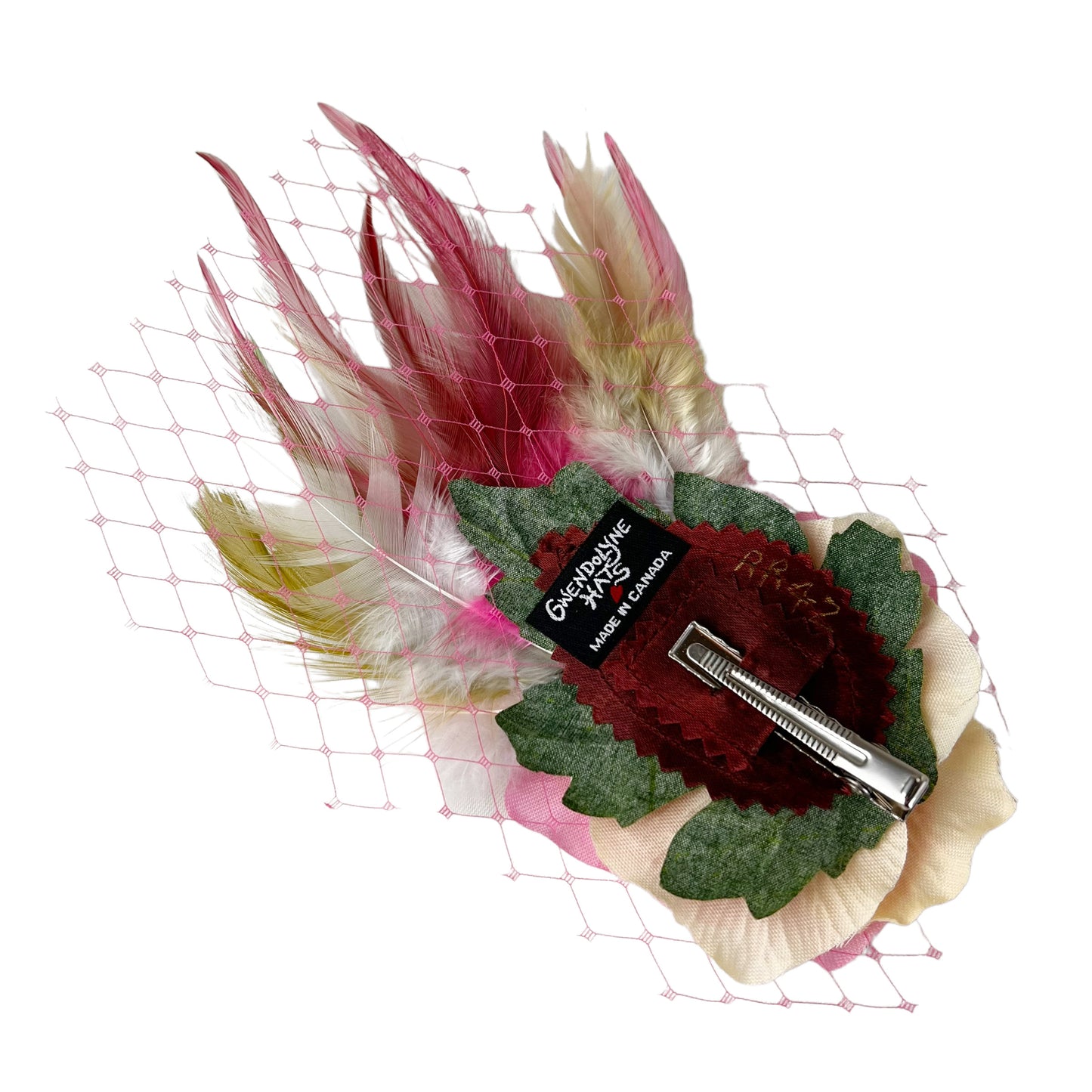 Pink Rose Feather Fascinator Hair Clip