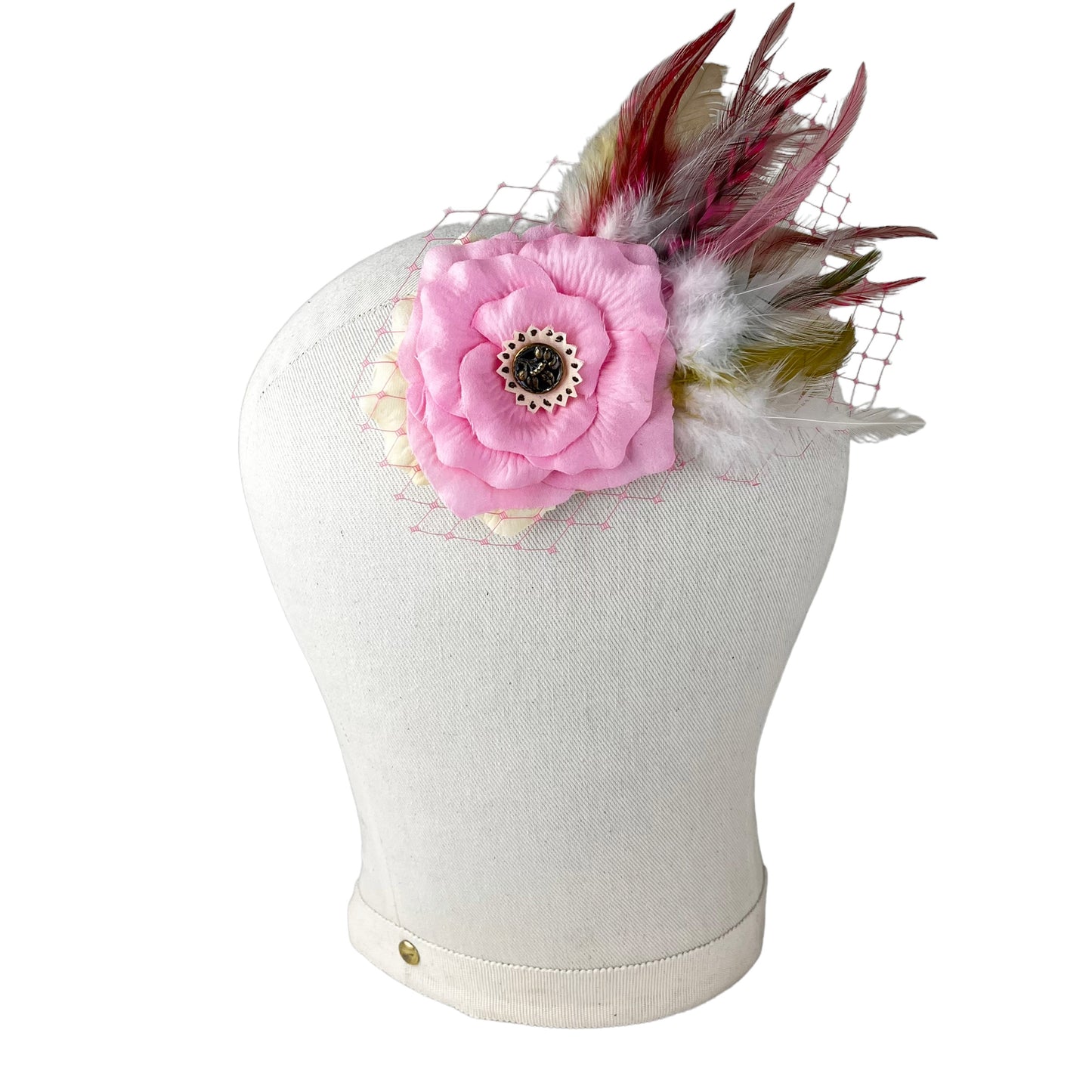 Pink Rose Feather Fascinator Hair Clip