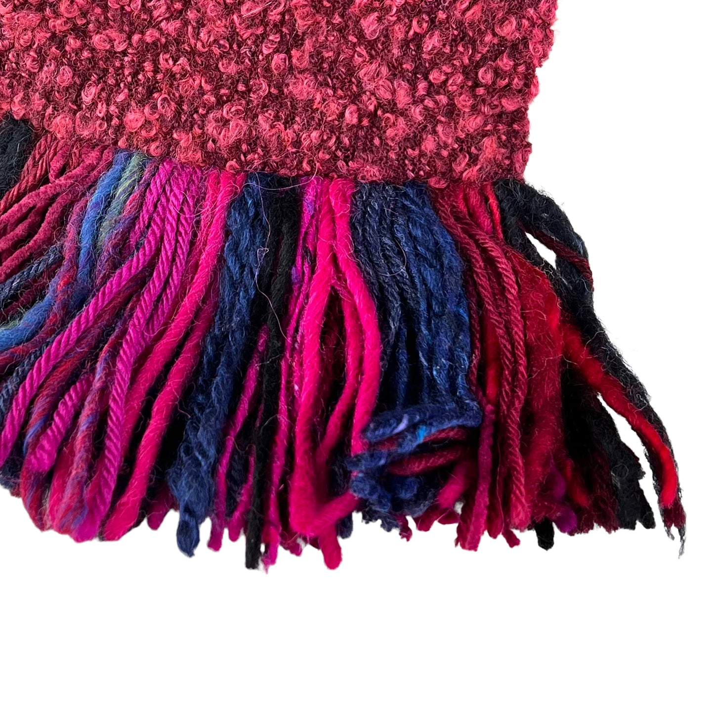 Boucle Double Knit Layer Fringe Scarf Raspberry Red