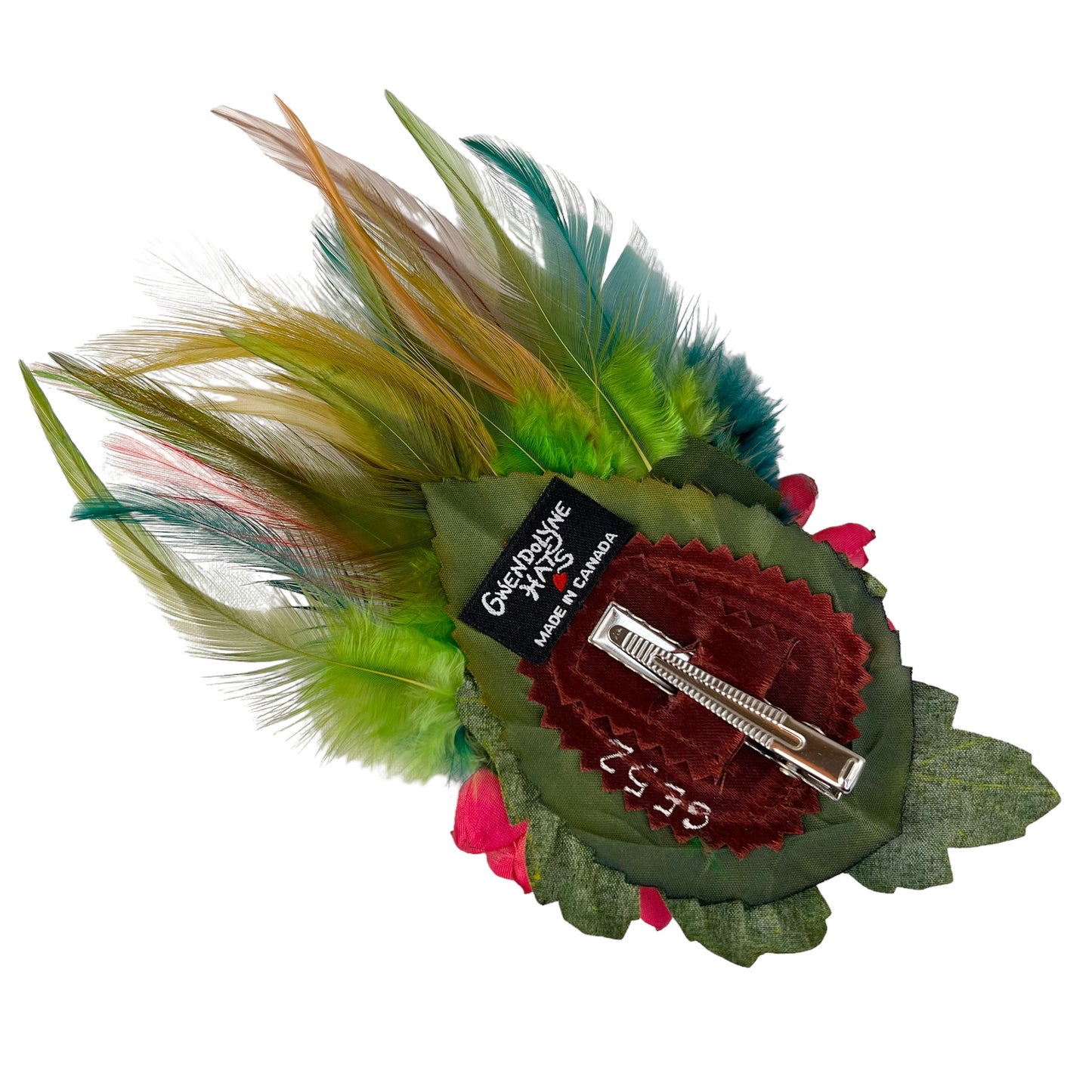 Large Flower Feather Hair Clip Coral Red