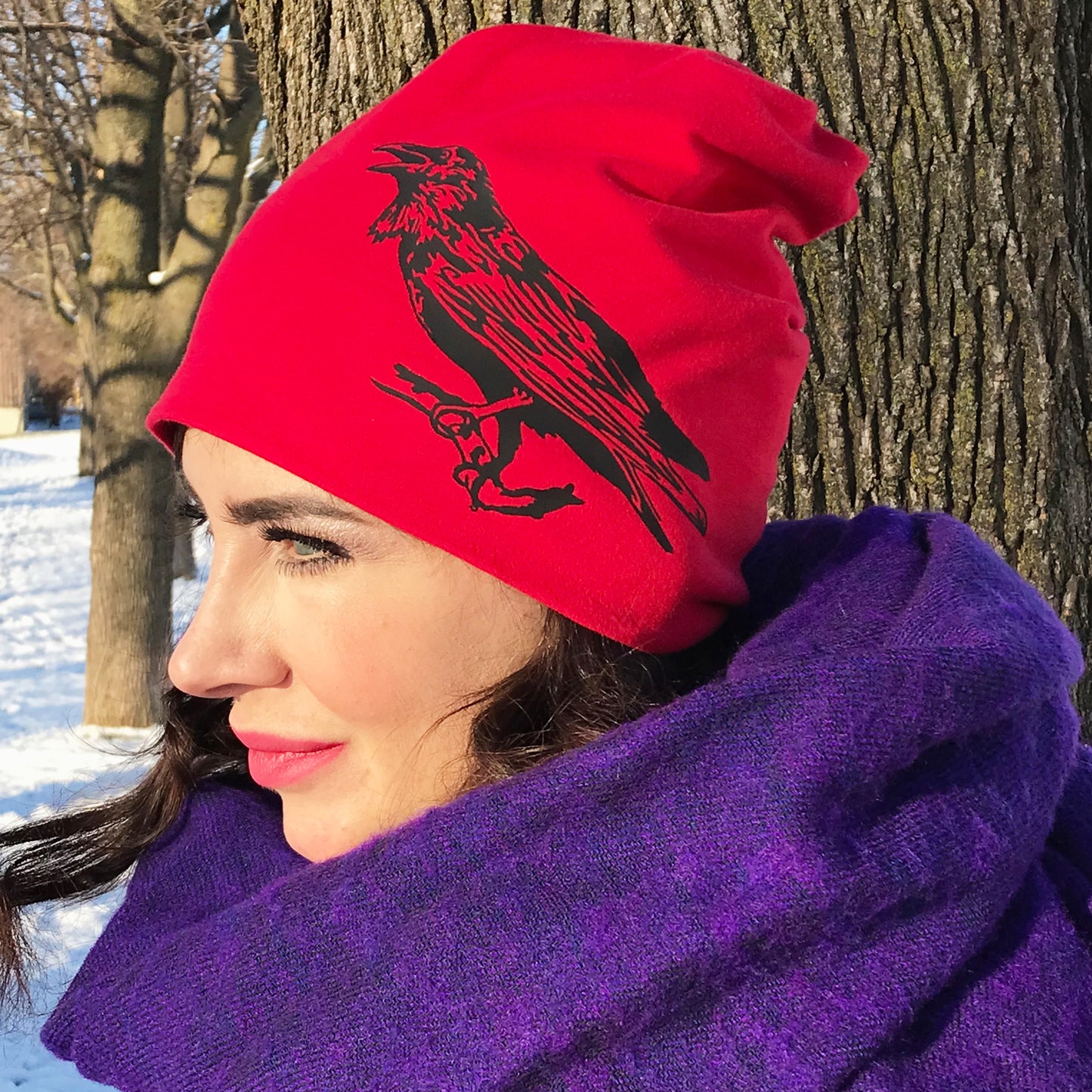 Raven Slouchy Bird Toque Hat Red