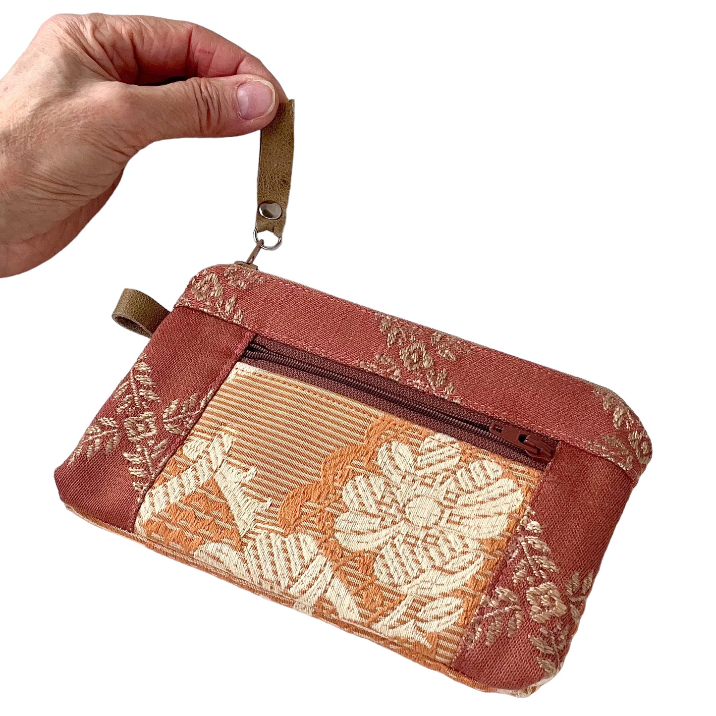Small Zipper Card Tapestry Wallet Peach Patchwork