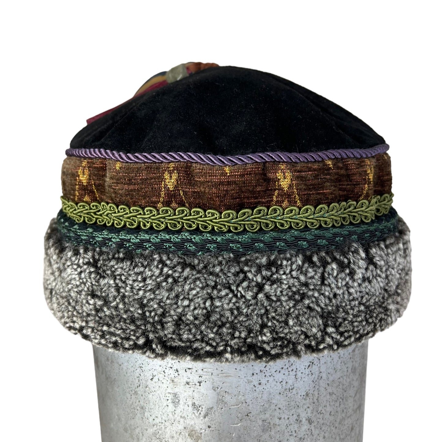 Tibetan Pillbox Hat X Small Brown Gold