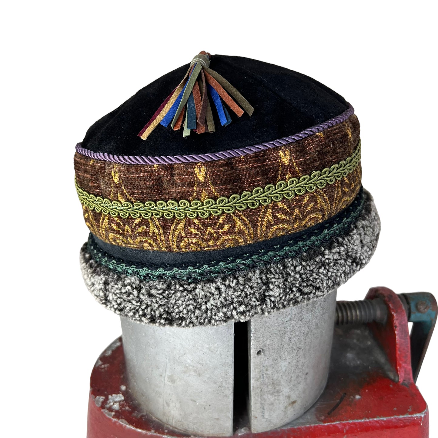 Tibetan Pillbox Hat X Small Brown Gold