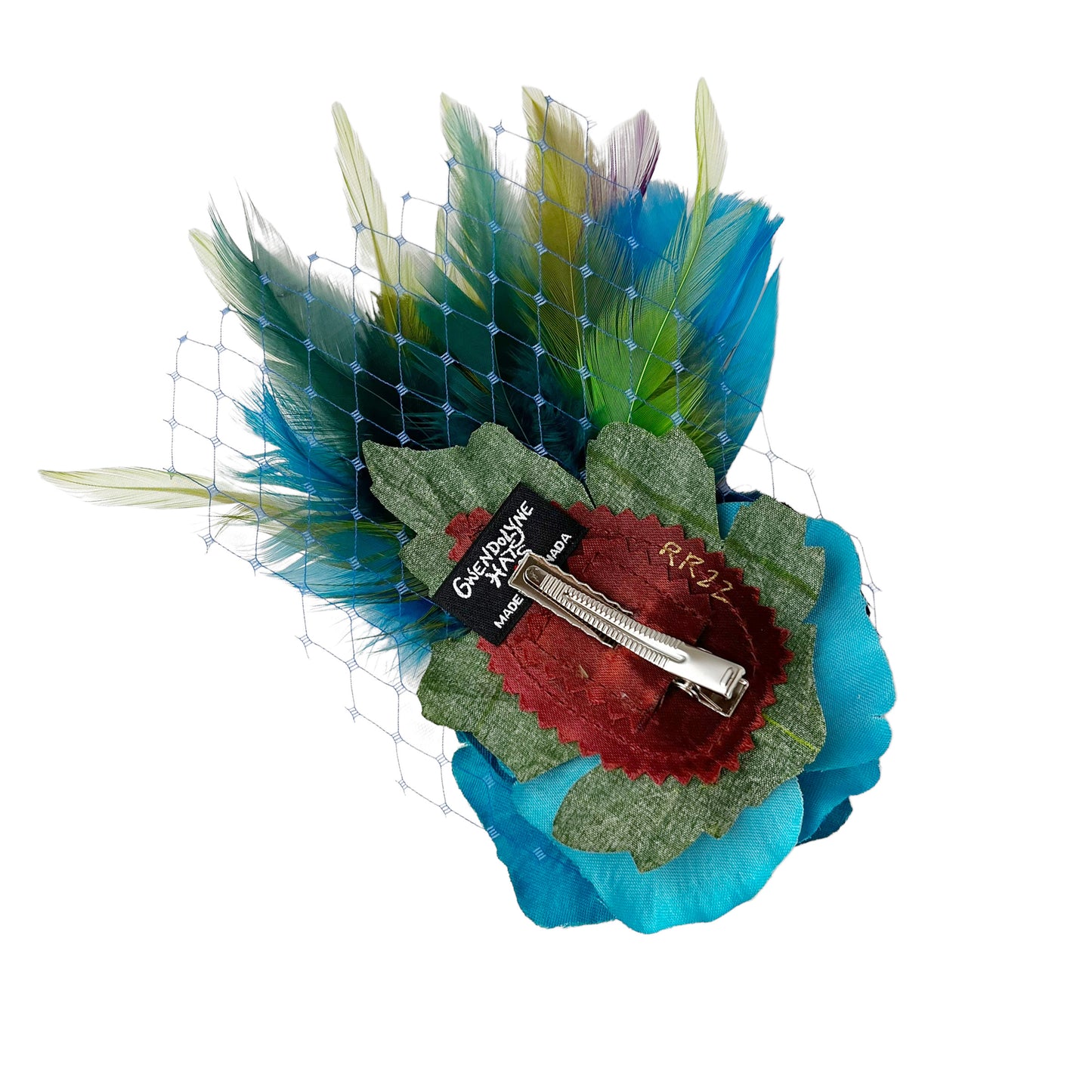 Rose Peacock Feather Fascinator Hair Clip Turquoise Blue