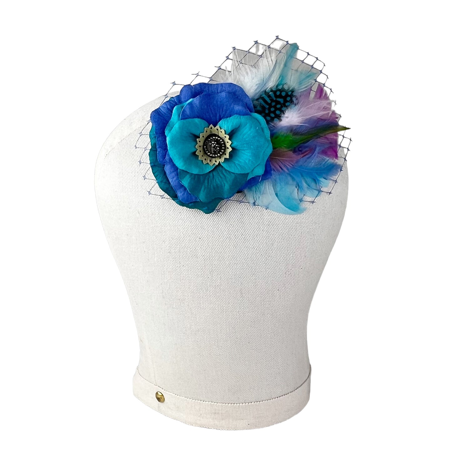 Rose Fascinator Hair Clip Turquoise Periwinkle Blue