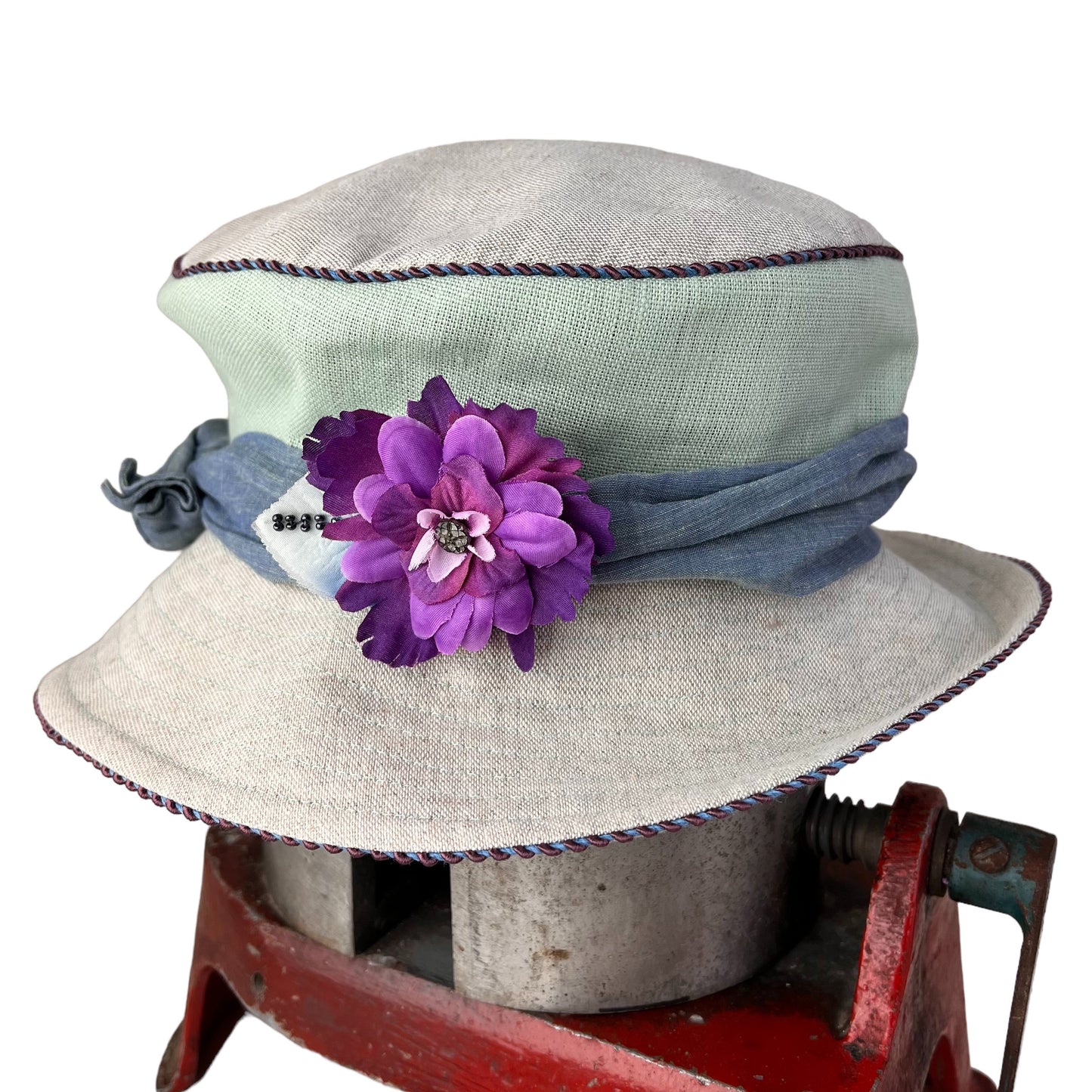Small Flower Hat Clip Violet Purple Black Beads