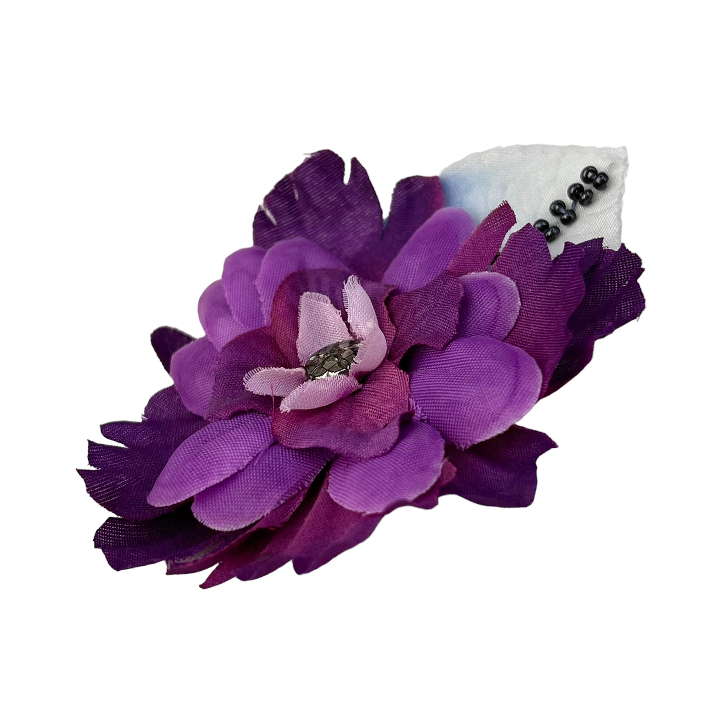 Small Flower Hat Clip Violet Purple Black Beads