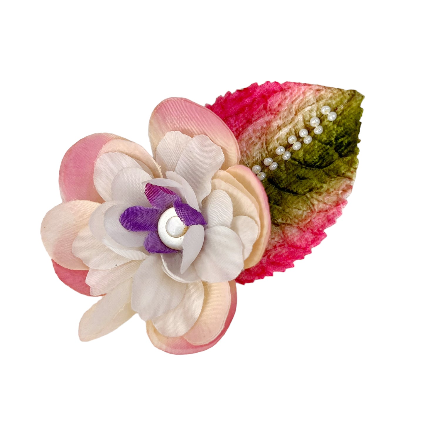 Small Flower Hat Clip White Pink Green