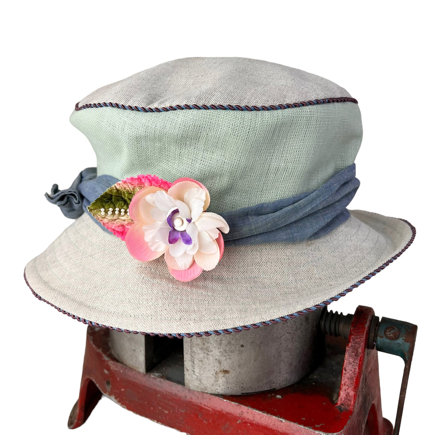 Small Flower Hat Clip White Pink Green