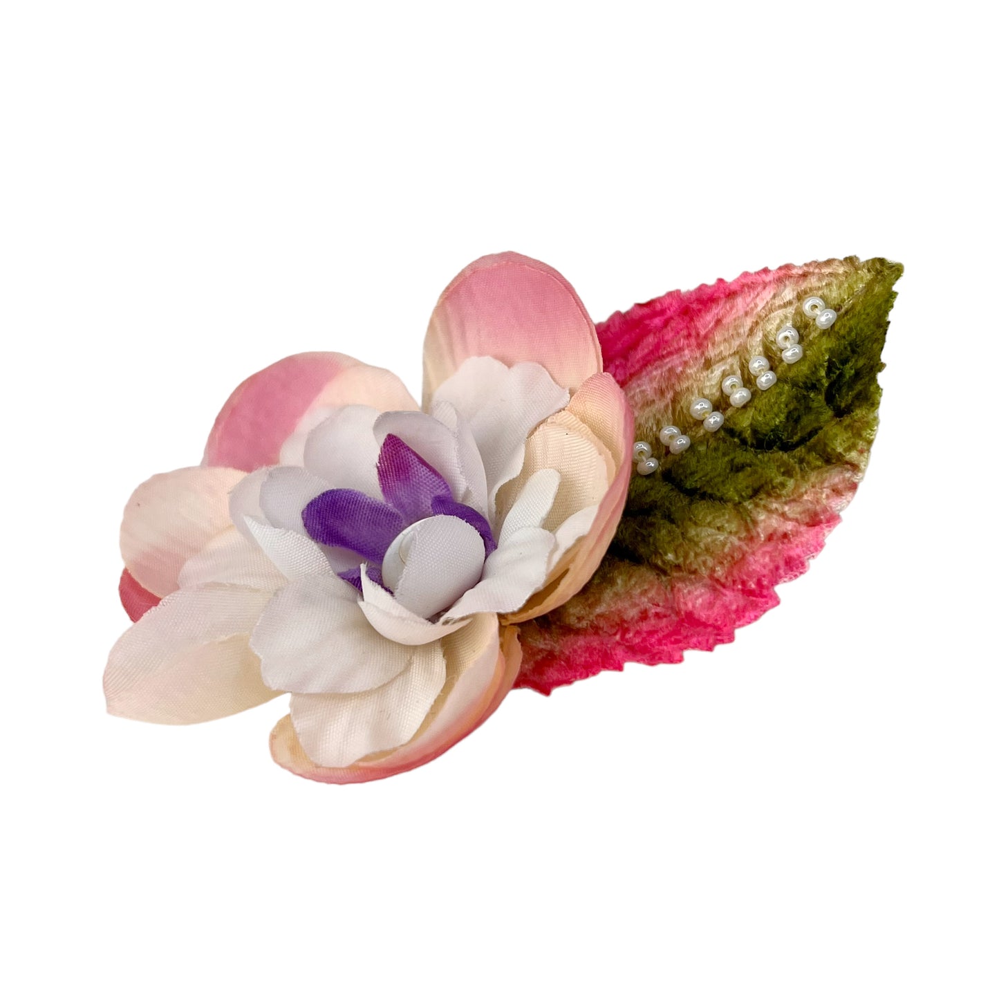 Small Flower Hat Clip White Pink Green