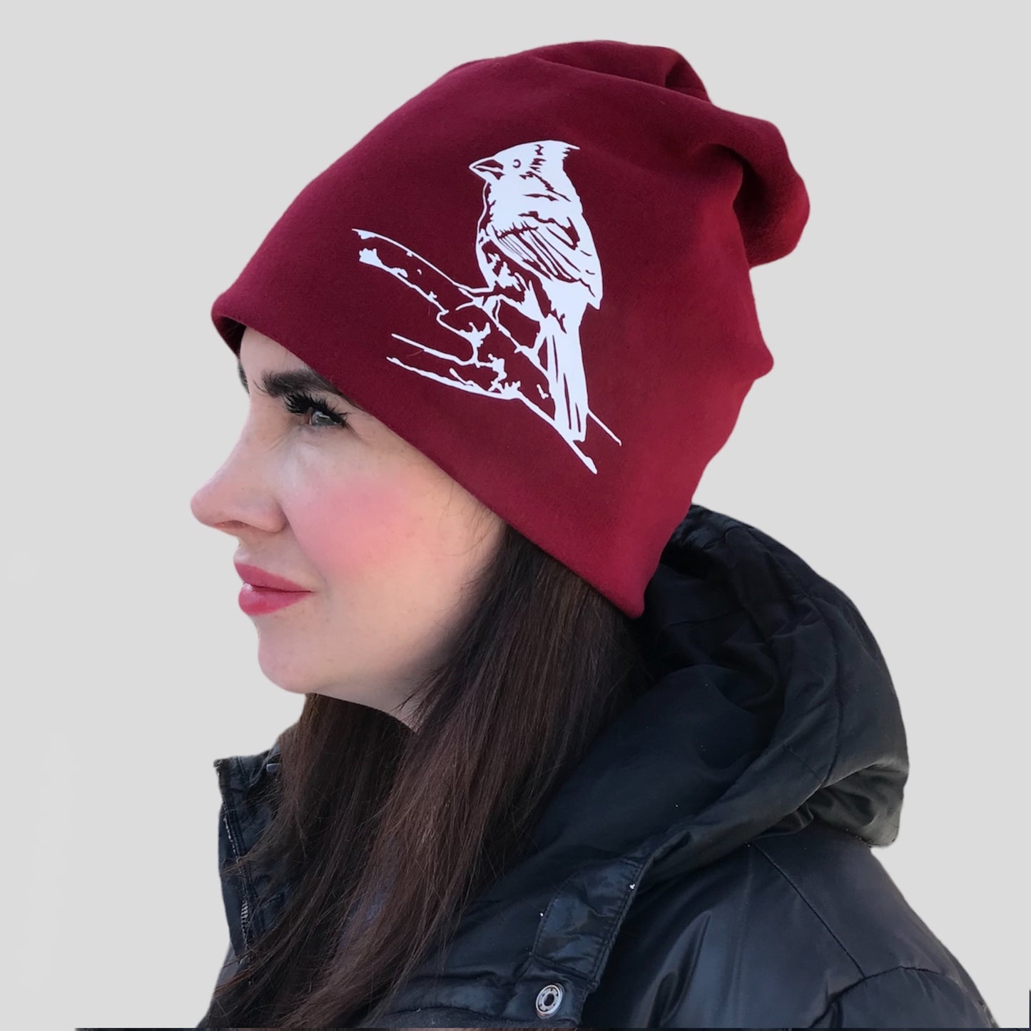 Cardinal Bird Slouchy Toque Hat Burgundy Red